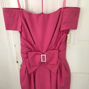 Pink off the shoulder raw silk dress size 4